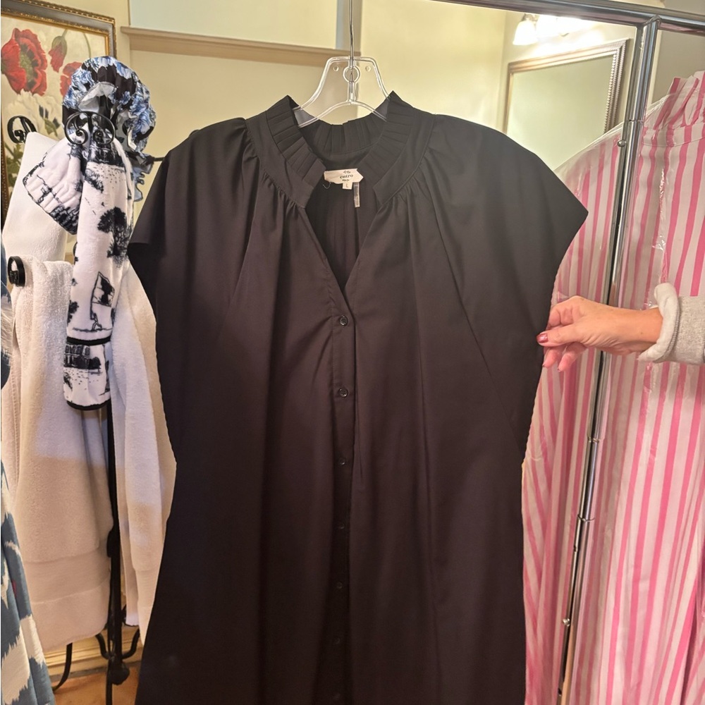 Black Button-Front Cap Sleeve Dress